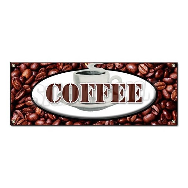 COFFEE BANNER SIGN shop cafe beans hot cappuccino fresh brewed hot iced